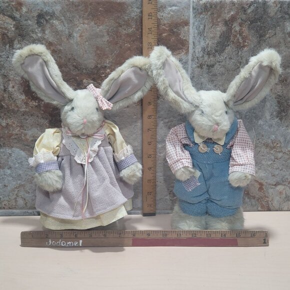 Vintage Plush Boy Girl Bunny Rabbits Easter Decor Stuffed Animal - Picture 8 of 11